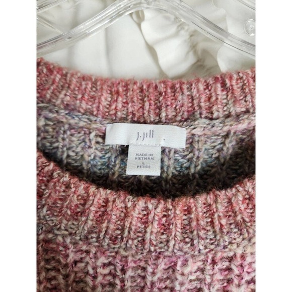 J. Jill Red Grey Wool Blend Knit Pullover Sweater Size Large Petite - Picture 2 of 5